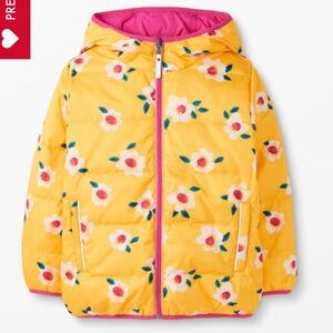Hanna Andersson Sunshine/Pink Peony Floral Reversible Down Jacket size 6-7